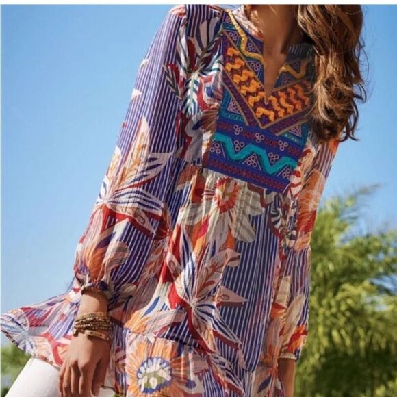 SOFT SURROUNDINGS Sheer Tory Tunic Shirt Size Medium - Picture 1 of 9